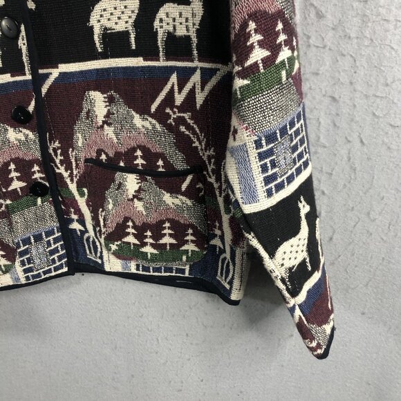 Jane Ashley Jacket Womens Medium Tapestry Mountain Scene Reindeer Pines Church - Picture 12 of 16
